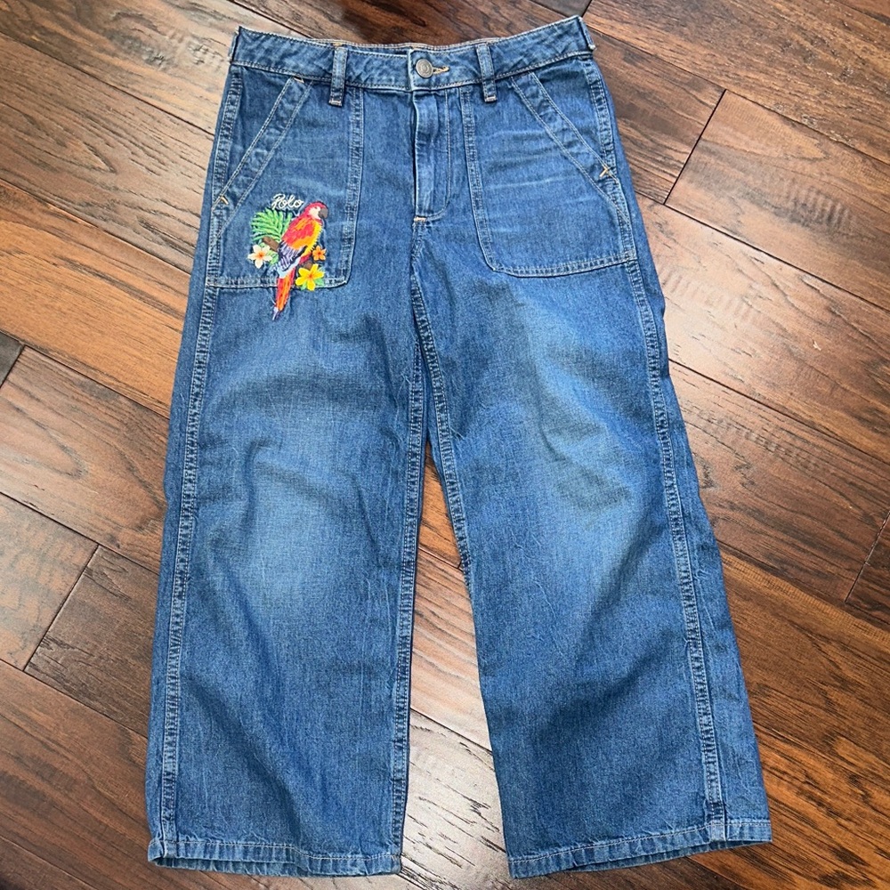 Ralph Lauren Kids Blue Jeans with Parrot Design